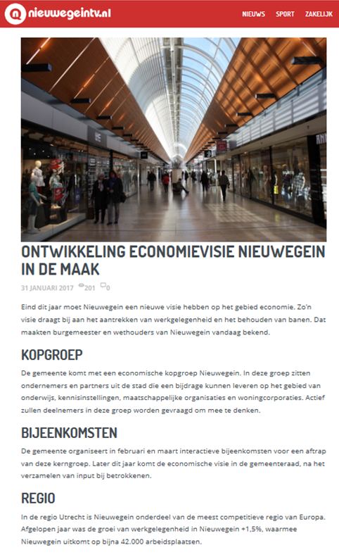 Bericht Nieuwegein TV: Ontwikkeling economievisie Nieuwegein in de maak bekijken